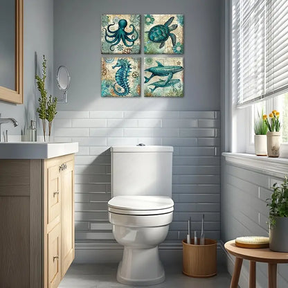 4pcs turtles octopus sea horses whale  Wall Art Canvas Framed