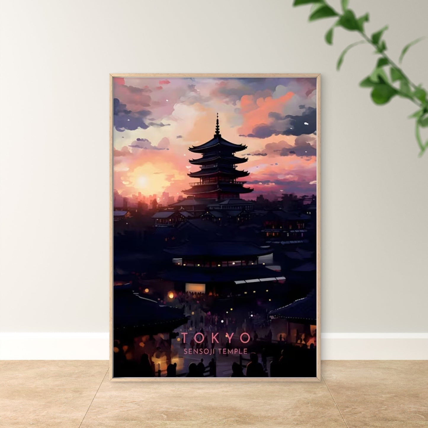 Japanese Tokyo Sensoji Temple Sunset Travel Poster Print Wall Art