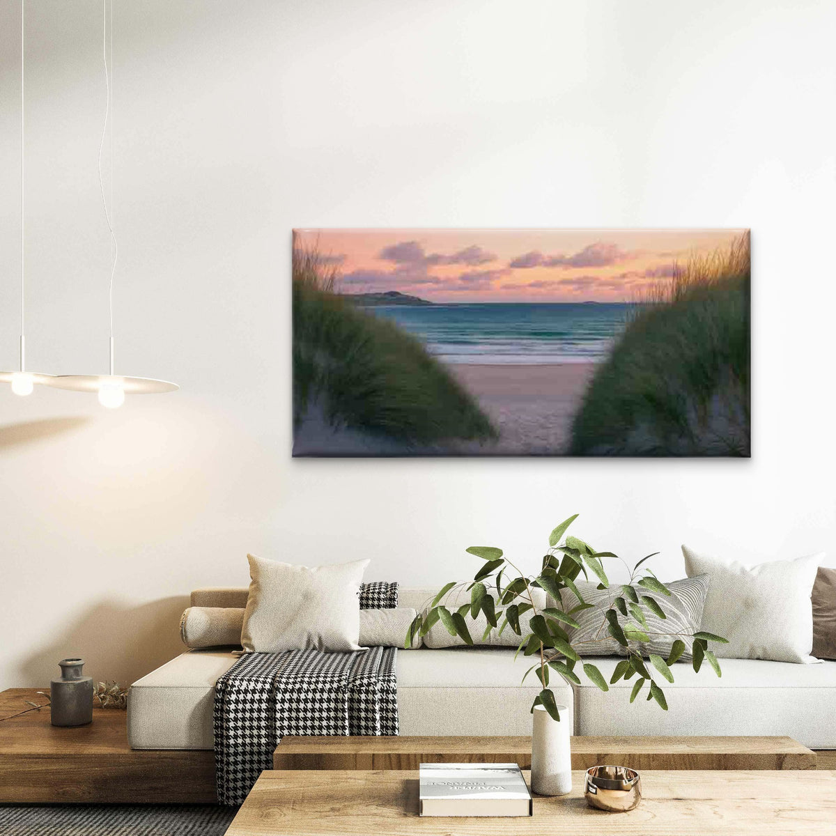 Sunset Beach Scene with Dunes Wall Art Canvas Office Home Room Framed 120x60cm