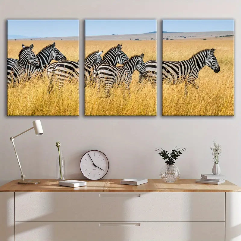3pcs Black & White Zebra Horse Print Wall Art Set Canvas Framed 50x70cm - High Quality Print 100% Australian Made Wall Canvas Ready to Hang