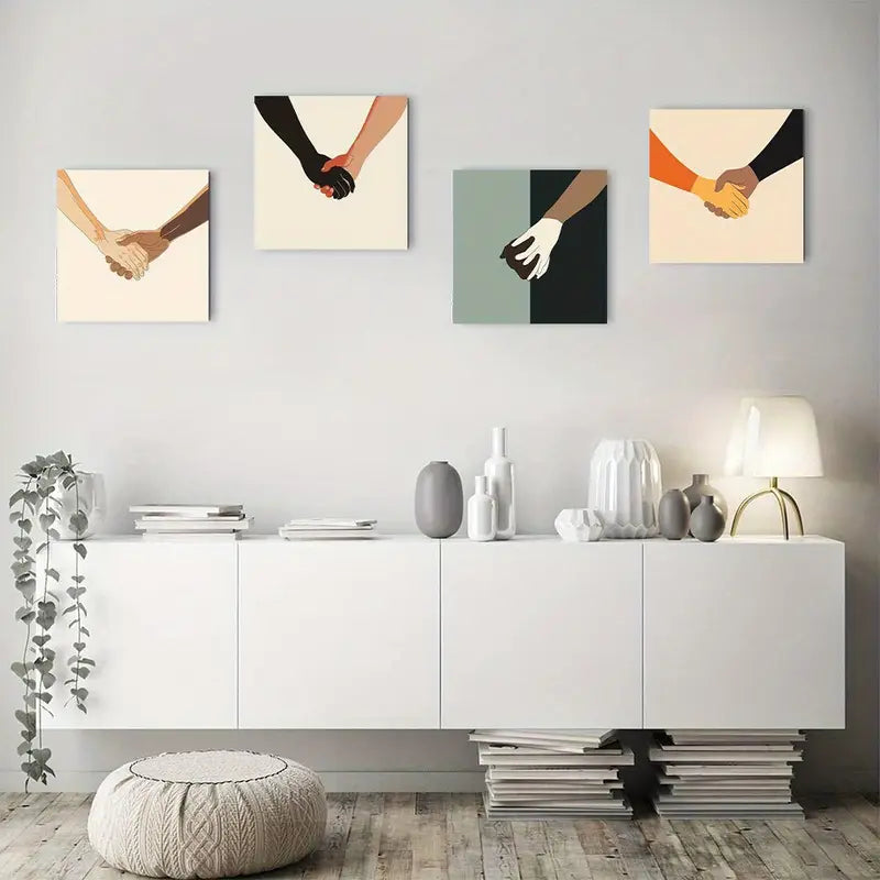 4pcs  Unity & Diversity Hands Design Wall Art Canvas Framed