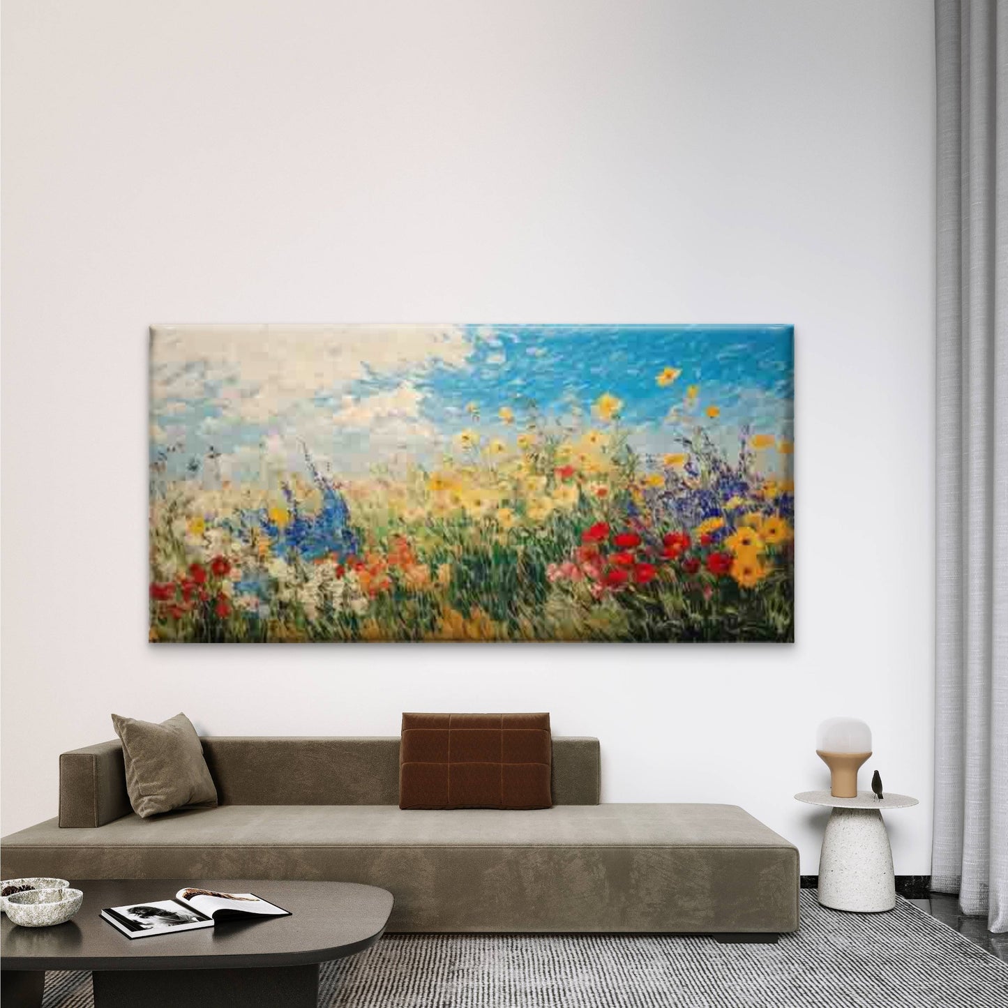 Wildflowers Under Blue Sky Wall Art Canvas Office Home Room Framed 120x60cm