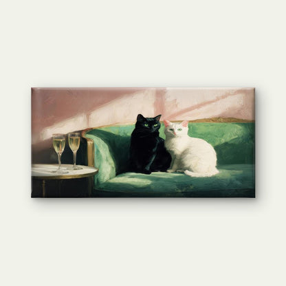 Black & White Cats Wall Art Canvas Office Home Room Framed 120x60cm