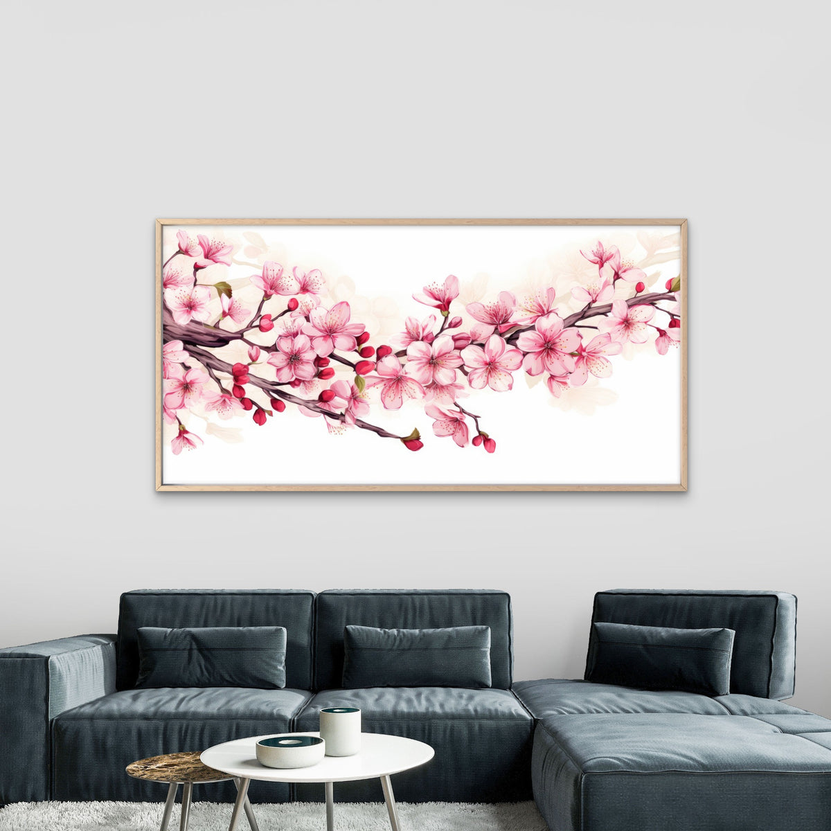 Pink Cherry Blossom Branch Wall Art Canvas Office Home Room Framed 120x60cm