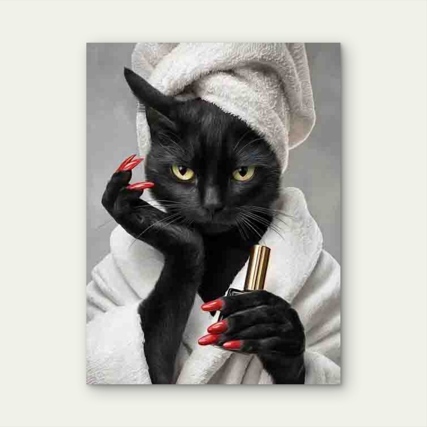 Funny Black Cat Close Up Glam Bathroom 60x90cm Metal Print Ready to Hang