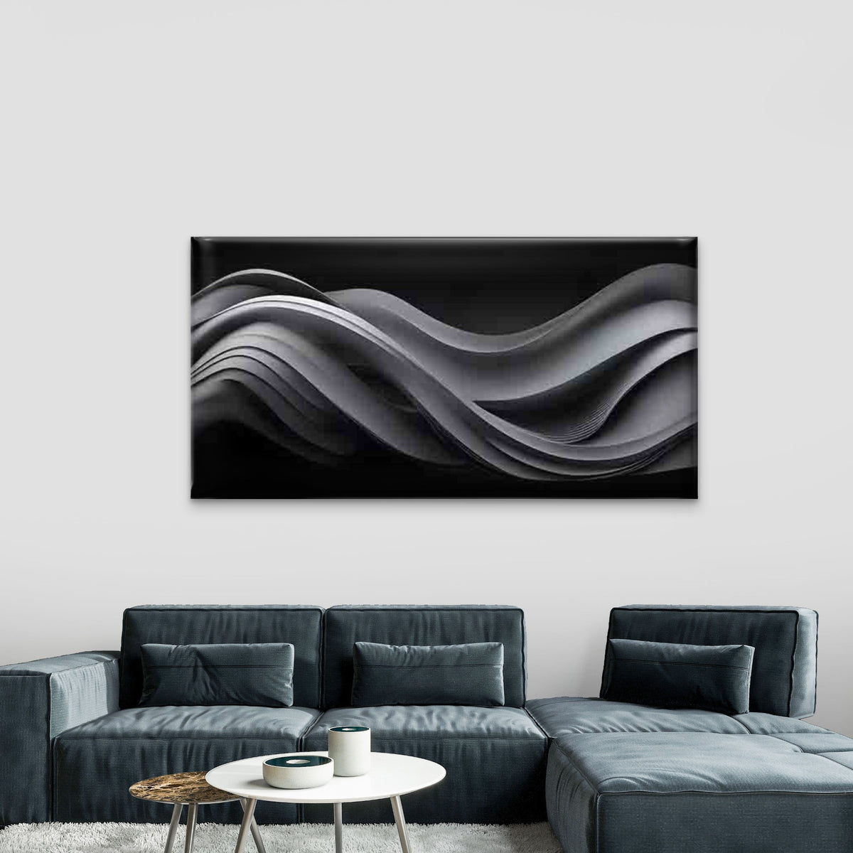 Abstract Wave Forms in Monochrome Wall Art Canvas Office Home Room Framed 120x60cm