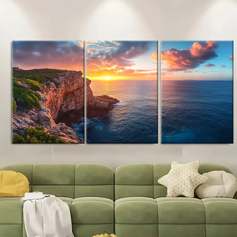 3pcs Kangaroo Island Sunset Coastal Australia Wall Art Set Canvas Framed 60x90cm - High Quality Print 100% Australian Made Wall Canvas Ready to Hang