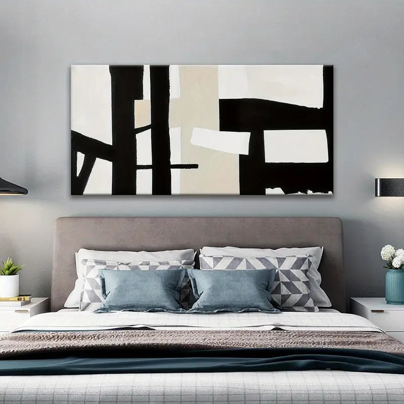 Black White Black & Grey White Abstract Wall Art canvas office home room framed 120x60cm