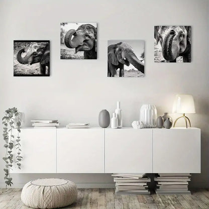 4pcs  Cute Elephant Picture Quality Texture  Q  Wall Art Canvas Framed