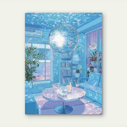 College Apartment with a Blue Disco Theme 60x90cm Metal Print Ready to Hang
