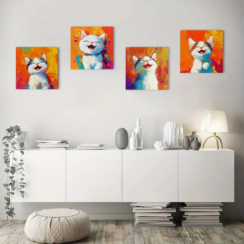 4pcs Blissful Cat Whiskers Wall Art Canvas Framed