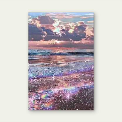 Beach Sunset with Shimmering Ocean Waves 60x90cm Metal Print Ready to Hang