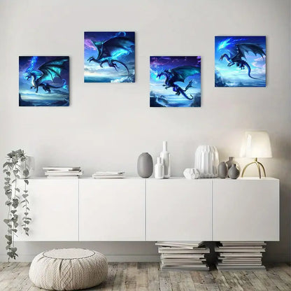 4pcs  Blue Dragon for Home Office  BD  Wall Art Canvas Framed