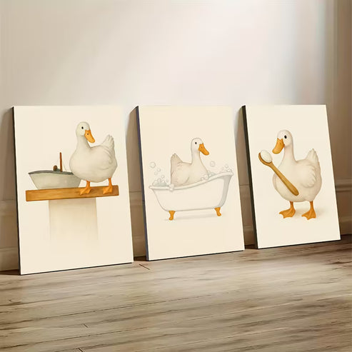 3pcs Three Adorable Ducklings Wall Art Set Canvas Framed 50x70cm - High Quality Print 100% Australian Made Wall Canvas Ready to Hang