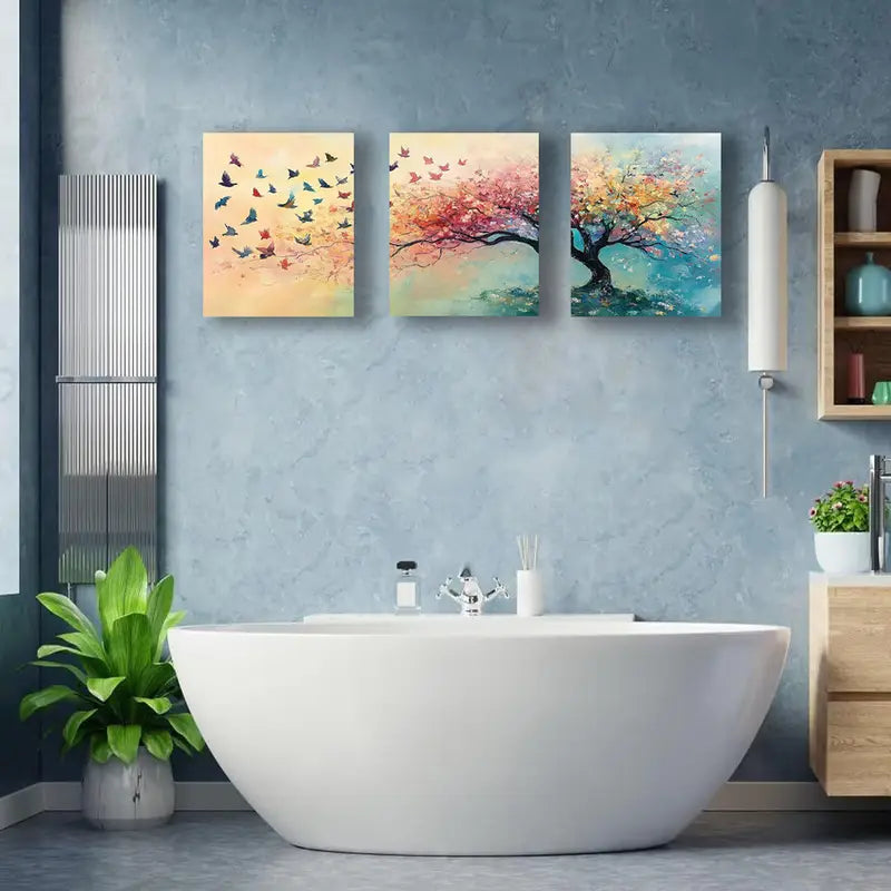 3pcs Tree of Life Colorful Bird Metal Print Ready to Hang Art