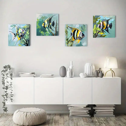 4pcs Decor Angelfish Wall Art Canvas Framed