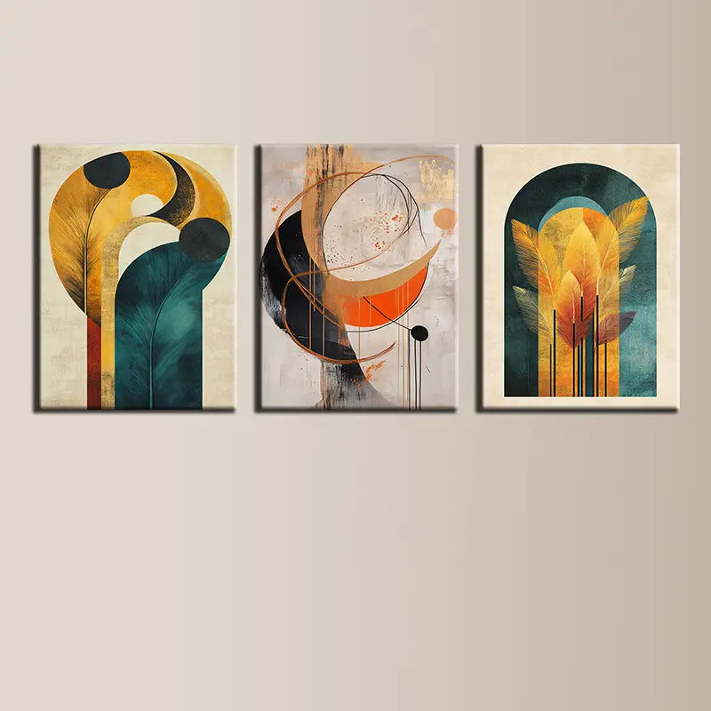 3pcs Golden Lines and Shapes Classic Design Metal Print Ready to Hang Art