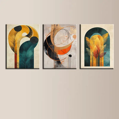 3pcs Golden Lines and Shapes Classic Design Metal Print Ready to Hang Art
