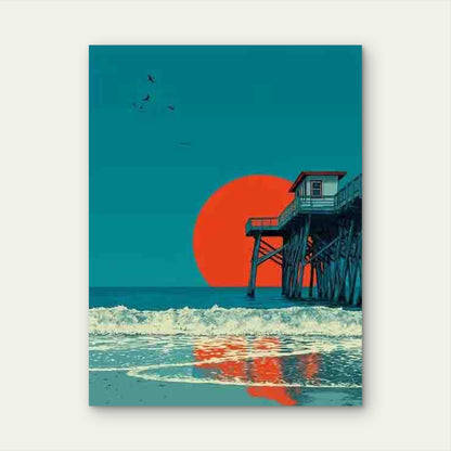 Ocean Pier Beach Metal Print Ready to Hang