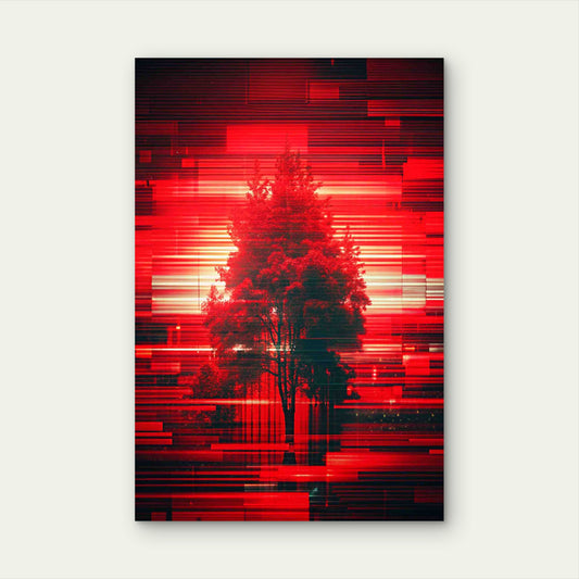 Red Glitch Light Background 60x90cm Metal Print Ready to Hang - Bella Home Decor