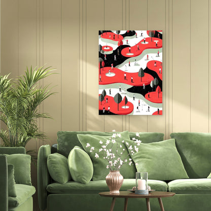 Golf Course Landscape with Red Putting Green, Swing Players 60x90cm Metal Print Ready to Hang