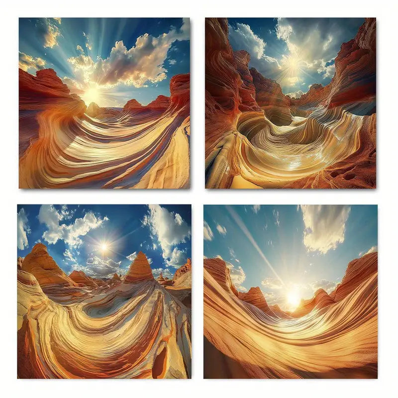 4pcs Sun desert blue sky white clouds WC Wall Art Canvas Framed