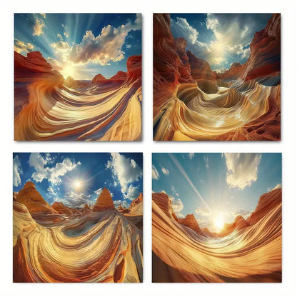 4pcs Sun desert blue sky white clouds WC Wall Art Canvas Framed
