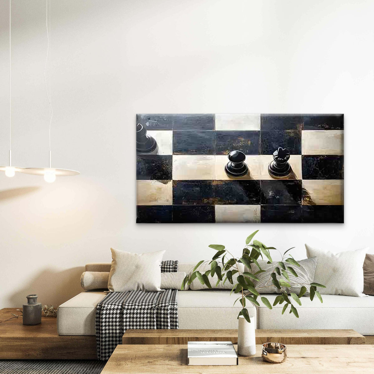 Black and White Chessboard Wall Art Canvas Office Home Room Framed 120x60cm