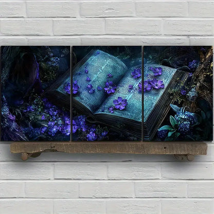 3pcs Purple Flowers in Books Metal Print Ready to Hang Art