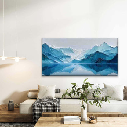 Abstract Blue Mountain & Lake Wall Art Canvas Office Home Room Framed 120x60cm