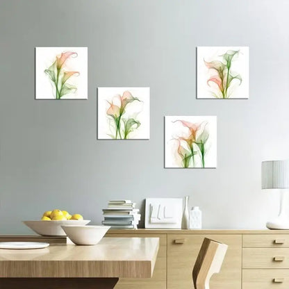 4pcs Pink & Green Spray-Painted  Wall Art Canvas Framed