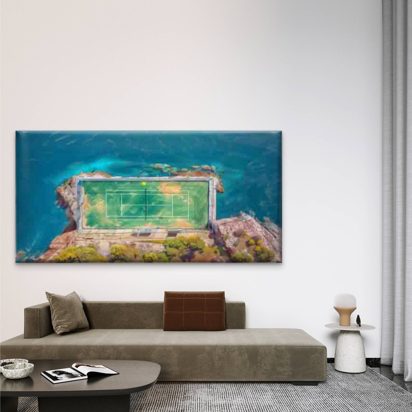 Cliffside Tennis Court Wall Art Canvas Office Home Room Framed 120x60cm