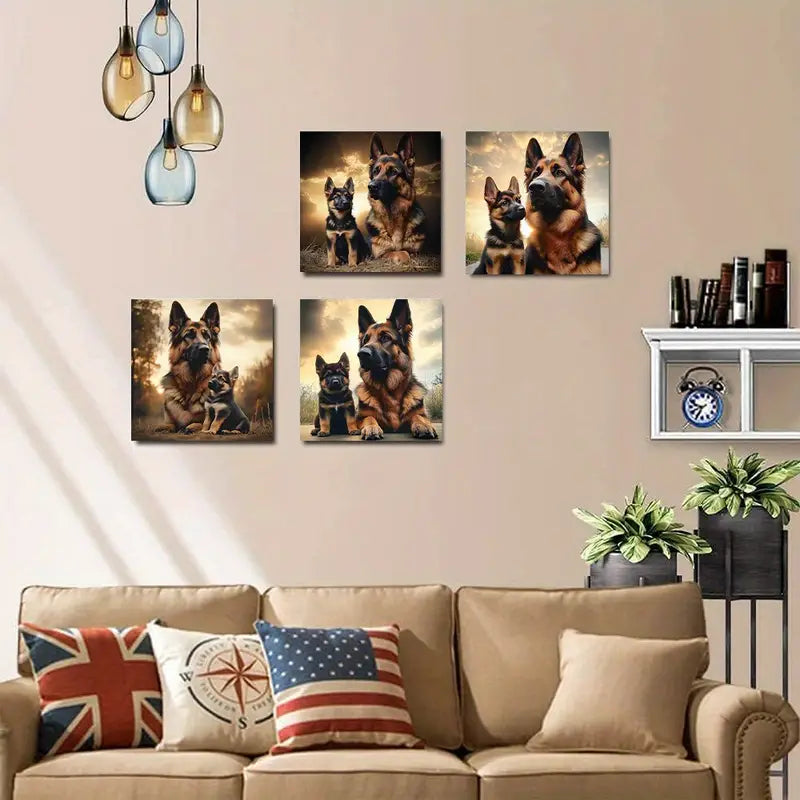 4pcs Majestic German Shepherd  Wall Art Canvas Framed