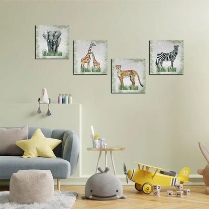 4pcs Wild Animals Wall Art Canvas Framed