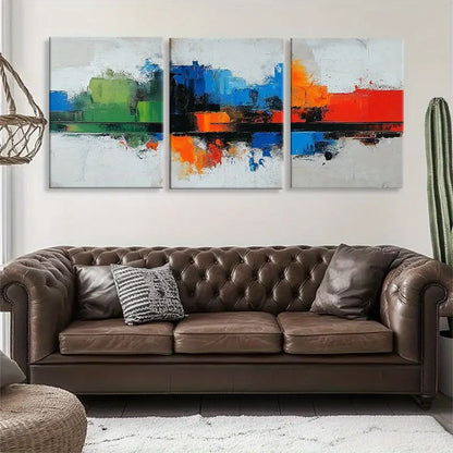 3pcs Bold Abstract Vibrant Blue, Green, Red, and Orange Metal Print Ready to Hang Art