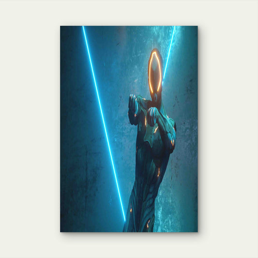 Dancing Alien Robot On A Metal Background 60x90cm Metal Print Ready to Hang