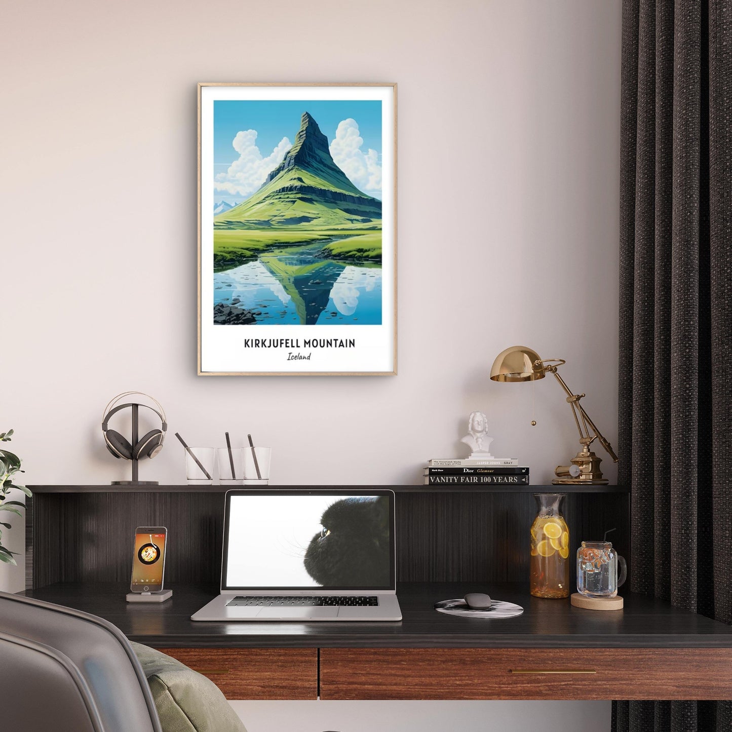 Kirkjufell Mountain Iceland Modern Travel Poster Print Wall Art