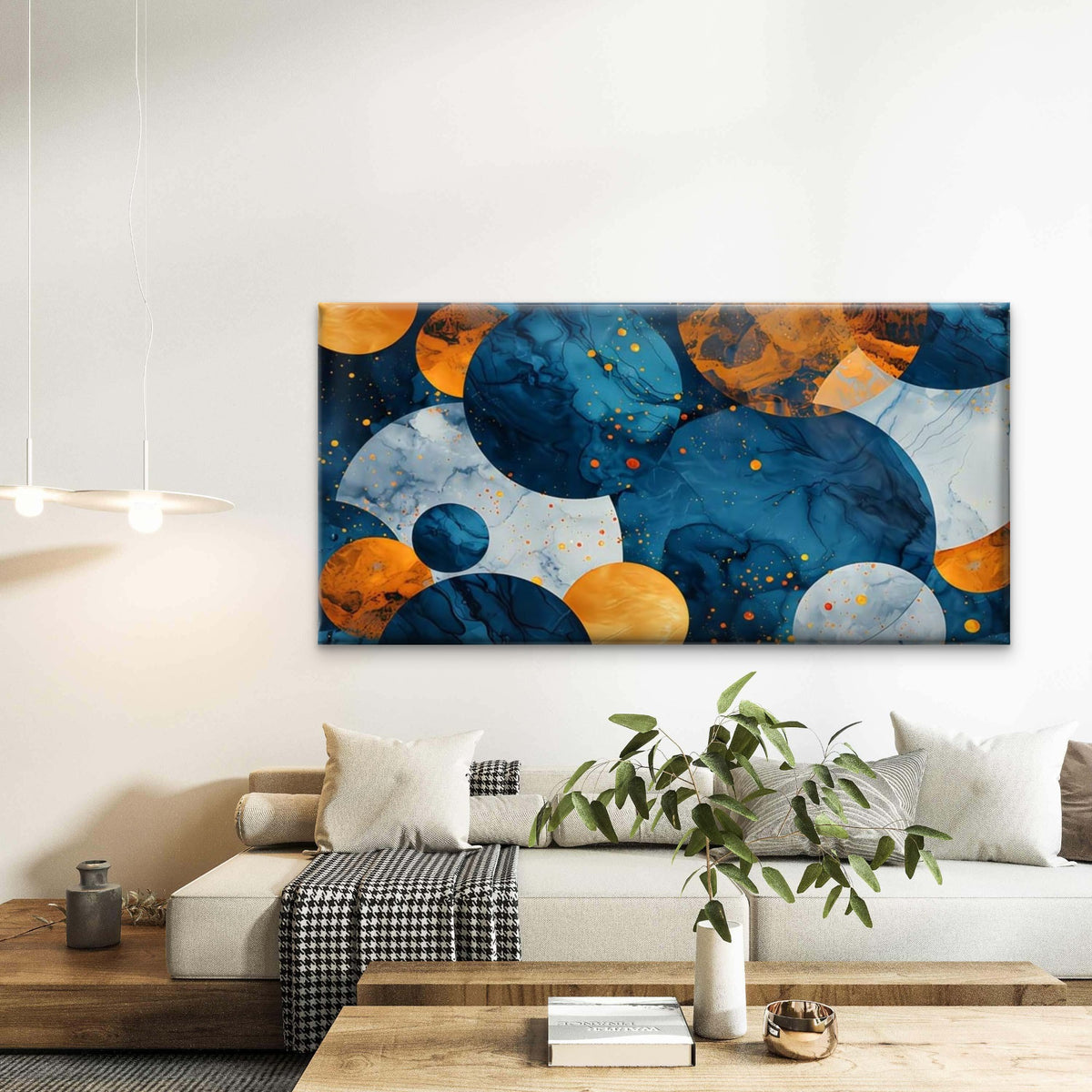 Abstract Patterns in Blue Wall Art Canvas Office Home Room Framed 120x60cm