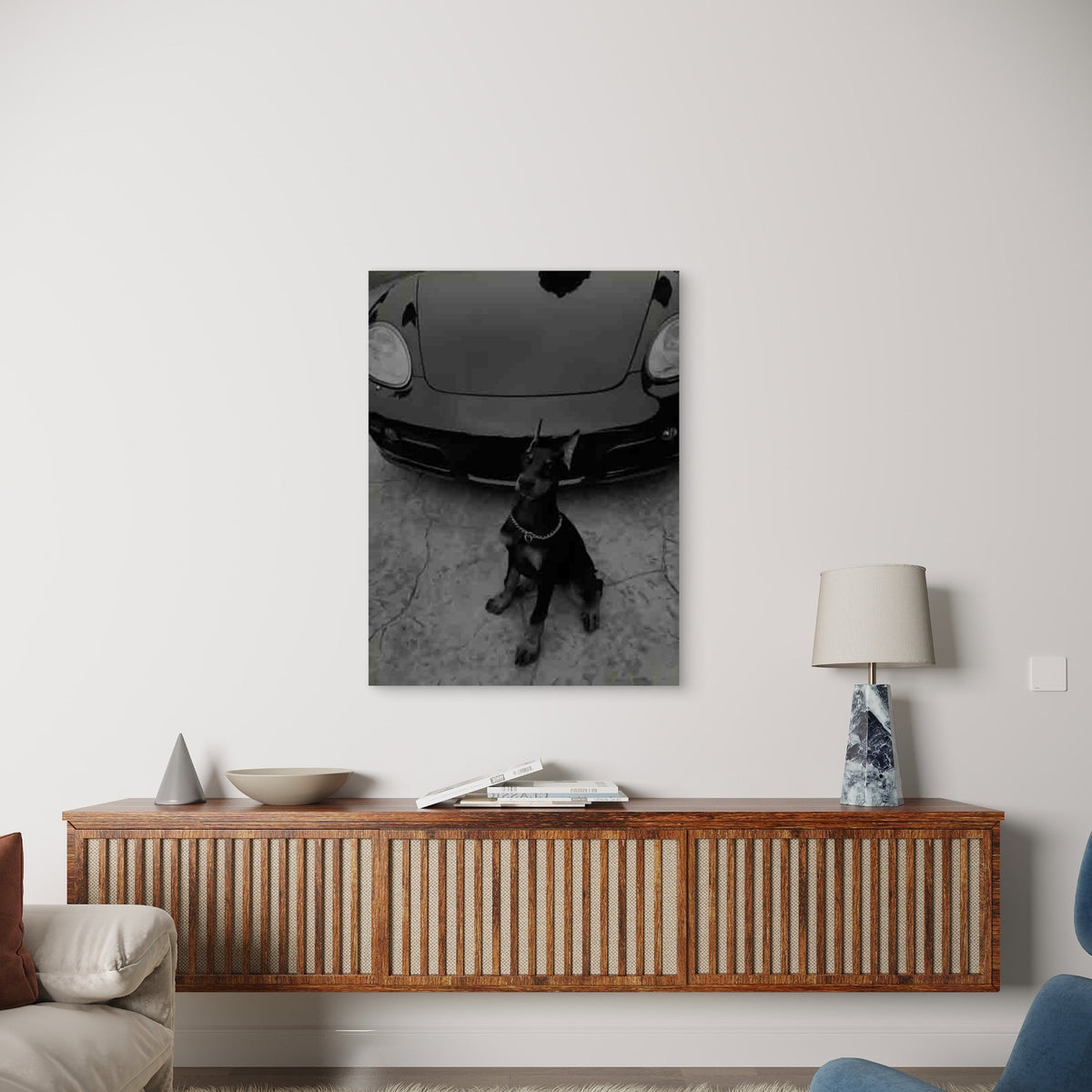 Doberman & Luxury Car 60x90cm Metal Print Ready to Hang