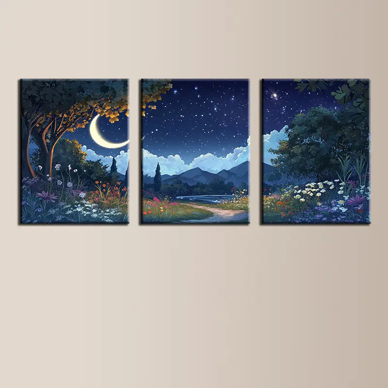3pcs Watercolor Beautiful Night Painting View Metal Print Ready to Hang Art