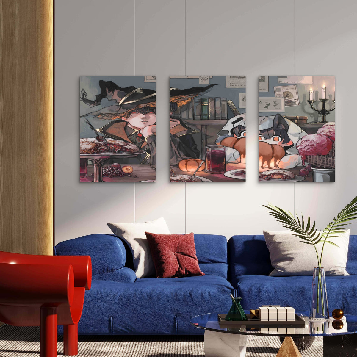 3pcs Wizard Spooky Feast Pumpkin Library Metal Print Ready to Hang Art