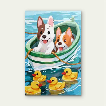 Boat Meets Ducks Themed 60x90cm Metal Print Ready to Hang