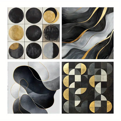 4pcs Black Circles Poster, Abstract Shapes Wall Art Canvas Framed