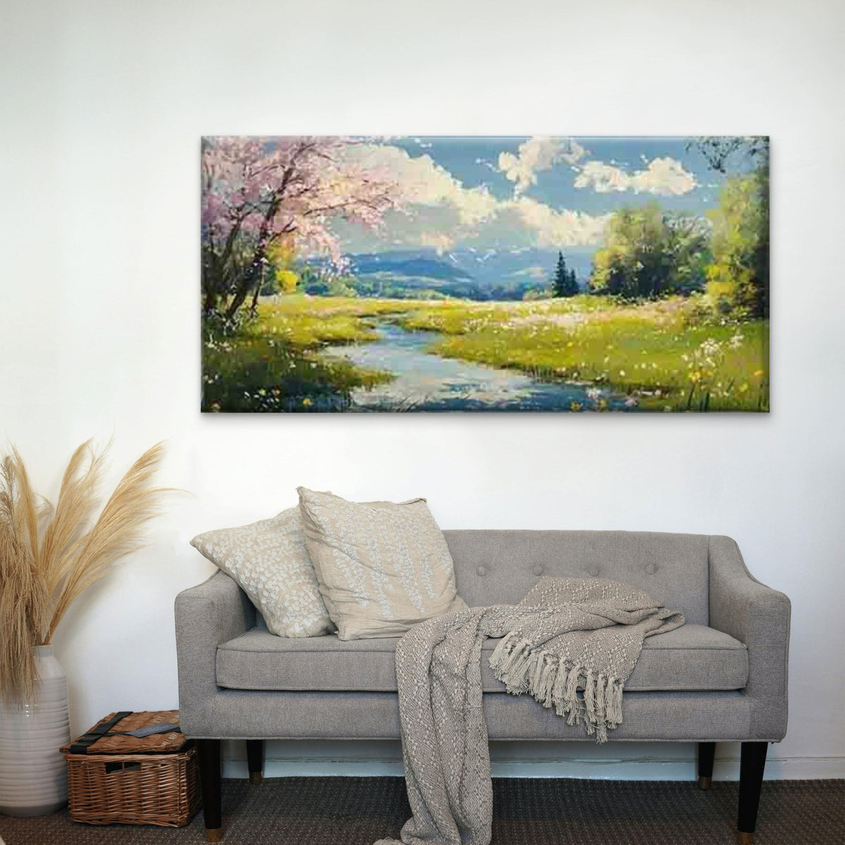 Spring Meadow Wall Art Canvas Office Home Room Framed 120x60cm