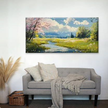 Spring Meadow Wall Art Canvas Office Home Room Framed 120x60cm