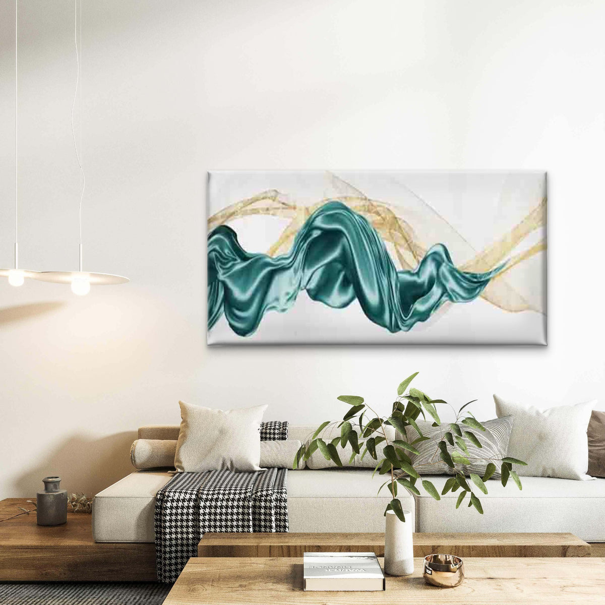Satin Drapes Flowing Waves Wall Art Canvas Office Home Room Framed 120x60cm