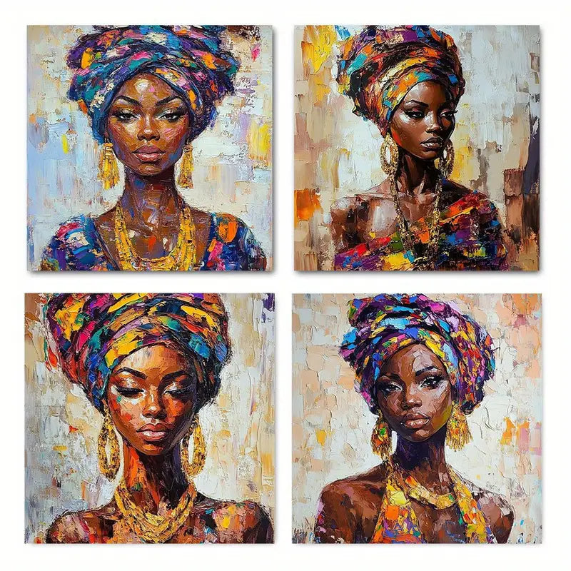 4pcs  Abstract African Women AA   Wall Art Canvas Framed