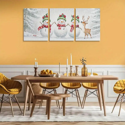 3pcs Reindeer & Snowman White Snow Design Metal Print Ready to Hang Art