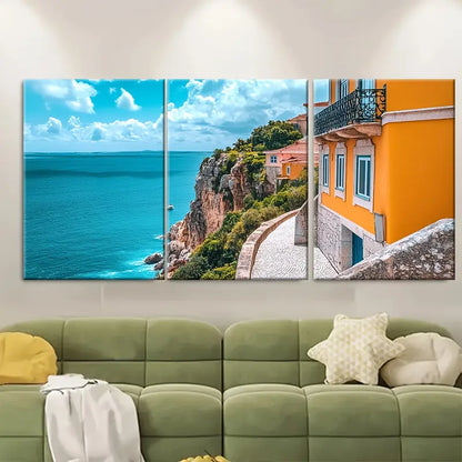3pcs Setubal Portugal Coastal City Print Wall Art Set Canvas Framed 40x60cm - High Quality Print 100% Australian Made Wall Canvas Ready to Hang