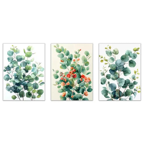 3pcs Set Green & Mint Eucalyptus Leaf Wall Art Set Canvas Framed 50x70cm - High Quality Print 100% Australian Made Wall Canvas Ready to Hang
